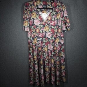 Whirlaway Frocks Vtg 80s Floral Dress Womens Size 14P Cottagecore Dark Academia
